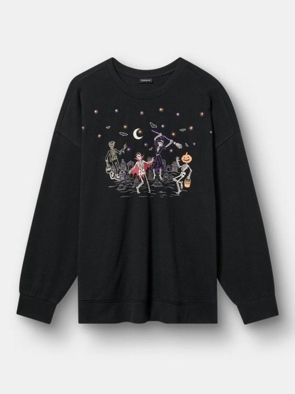 Torrid LED Light Up Dead Mans Party Cozy Fleece Drop Shoulder Crew Sweatshirt